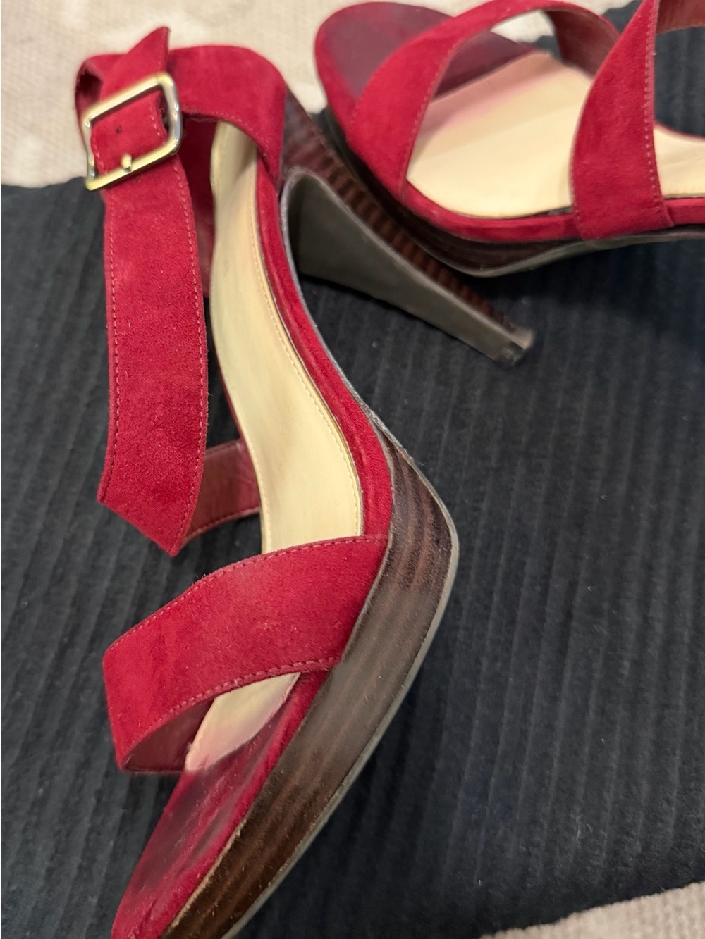 Red Suede High Heel Sandals - Women